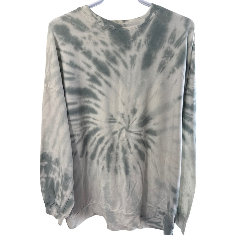 Tres Bien Womens Tie Dye Sweatshirt Grey White Spiral Crew Neck Pullover XL